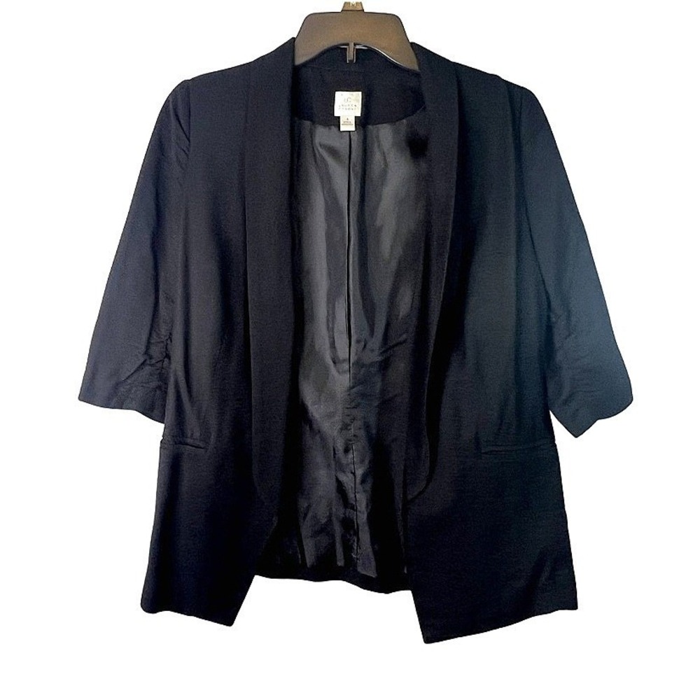 LC Lauren Conrad Blazer Open Front Ruched 3/4 Sleeve Solid Workwear Black 4